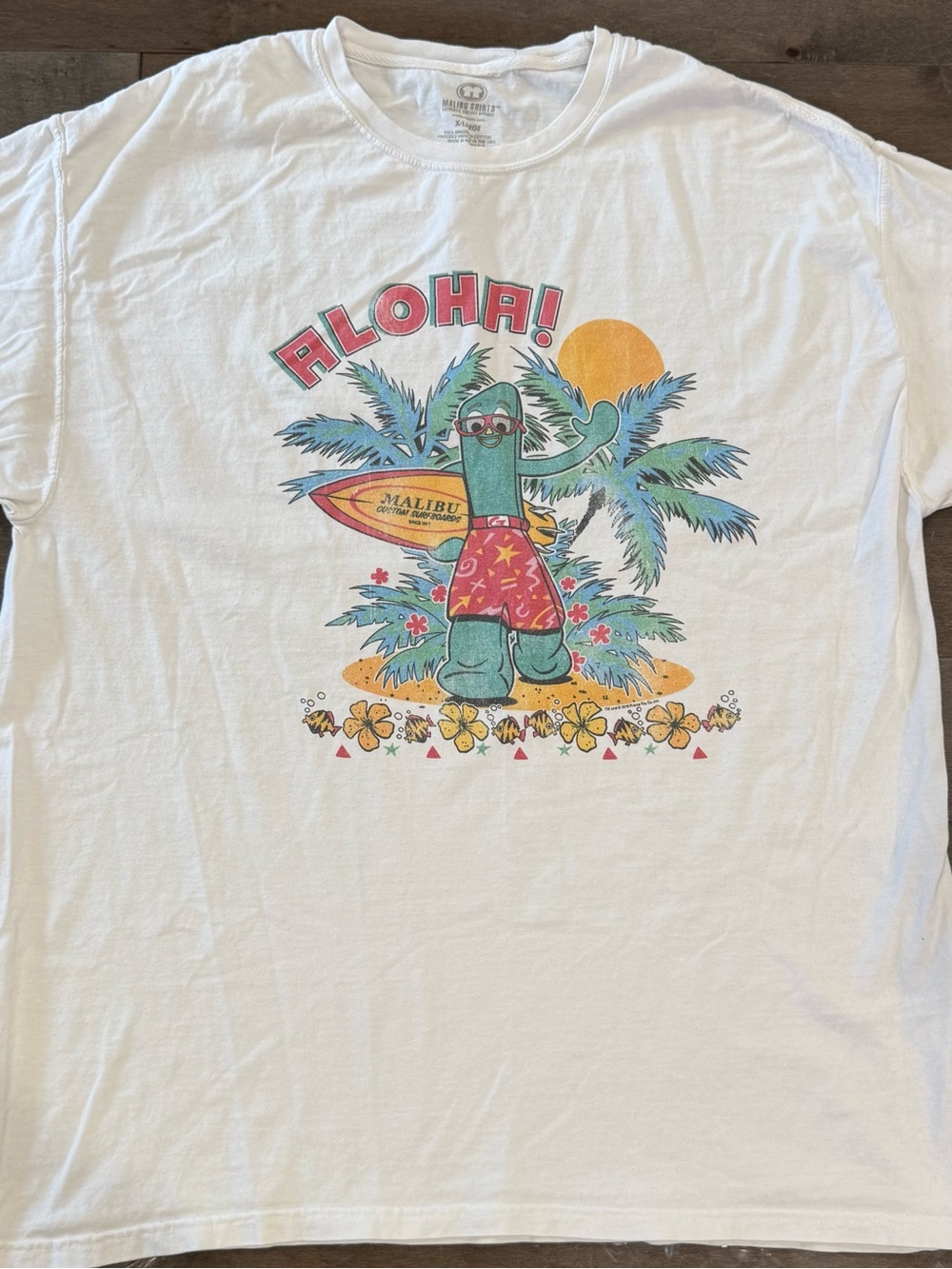 Vintage Malibu Shirts Men's Surfing Gumby Graphic Tee White XL Rare